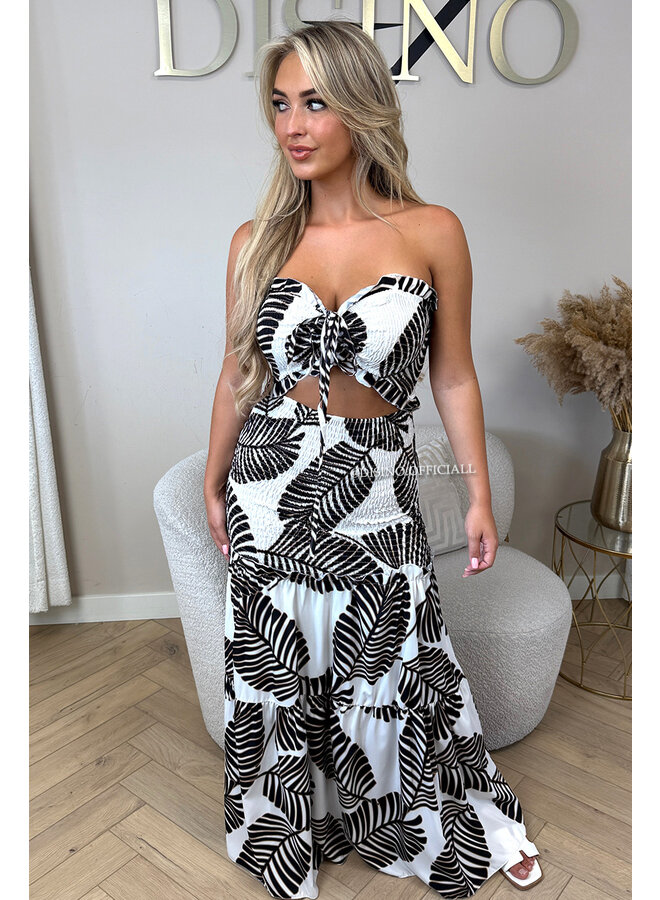 BLACK - 'TROPICAL FAYÉ MAXI DRESS' - TROPICAL LEAVES MAXI DRESS