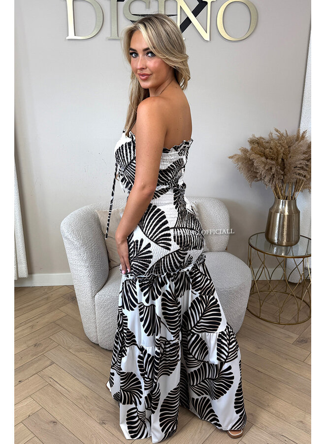 BLACK - 'TROPICAL FAYÉ MAXI DRESS' - TROPICAL LEAVES MAXI DRESS
