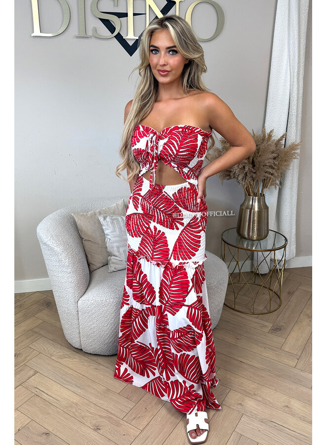 RED - 'TROPICAL FAYÉ MAXI DRESS' - TROPICAL LEAVES MAXI DRESS