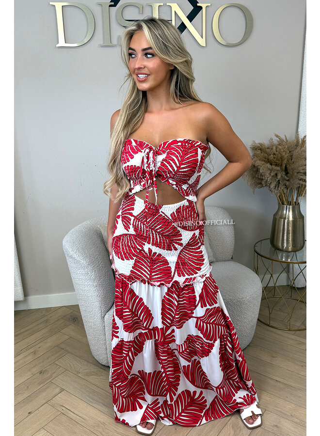 RED - 'TROPICAL FAYÉ MAXI DRESS' - TROPICAL LEAVES MAXI DRESS