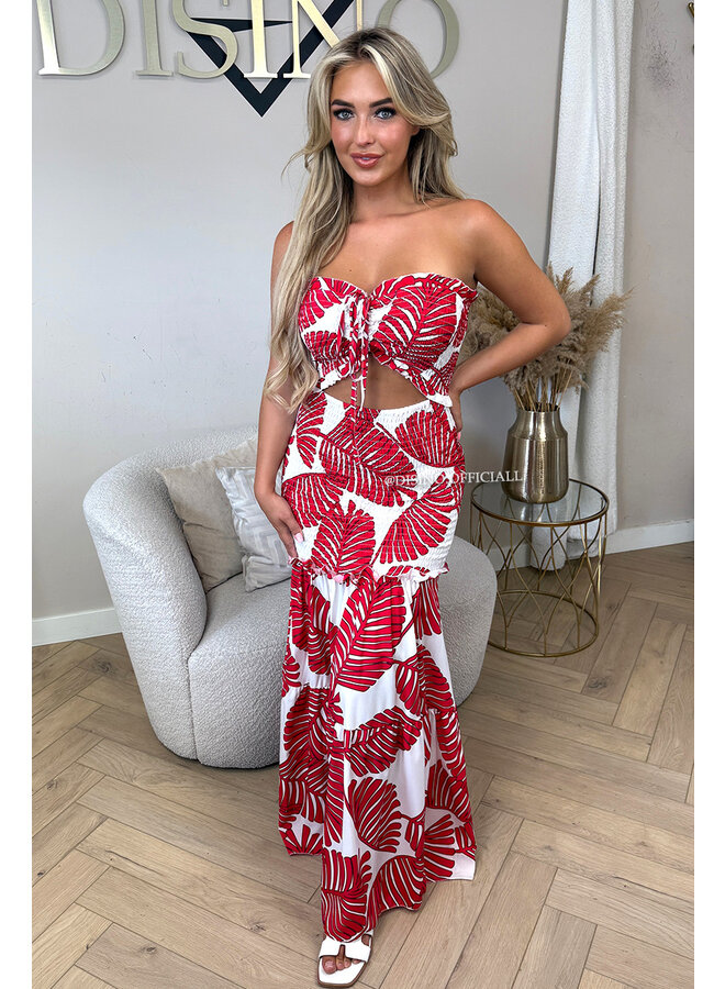 RED - 'TROPICAL FAYÉ MAXI DRESS' - TROPICAL LEAVES MAXI DRESS