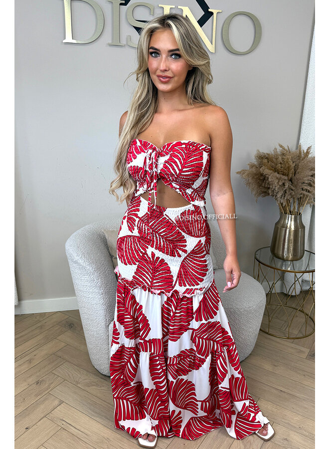 RED - 'TROPICAL FAYÉ MAXI DRESS' - TROPICAL LEAVES MAXI DRESS