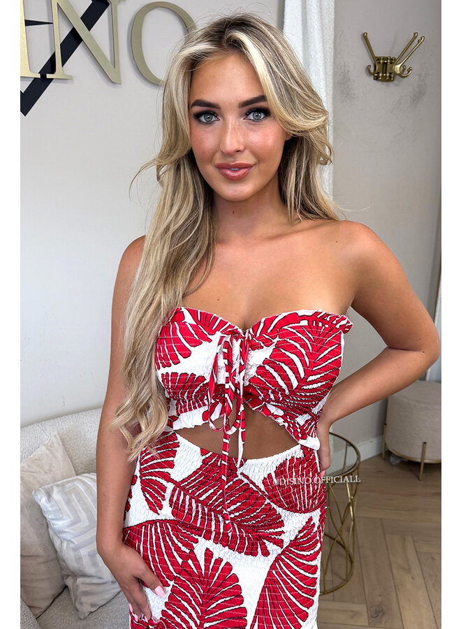 RED - 'TROPICAL FAYÉ MAXI DRESS' - TROPICAL LEAVES MAXI DRESS