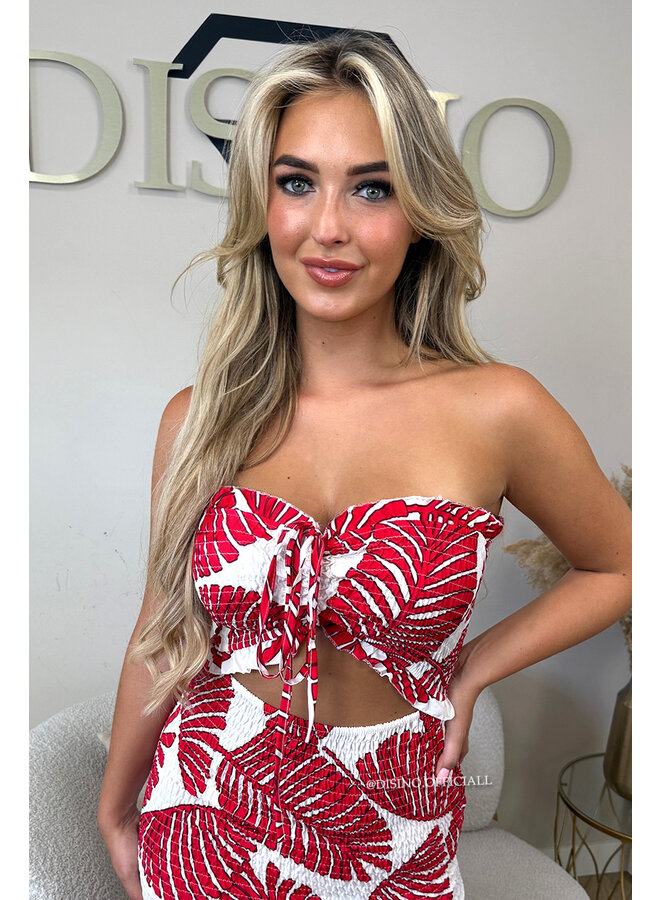 RED - 'TROPICAL FAYÉ MAXI DRESS' - TROPICAL LEAVES MAXI DRESS