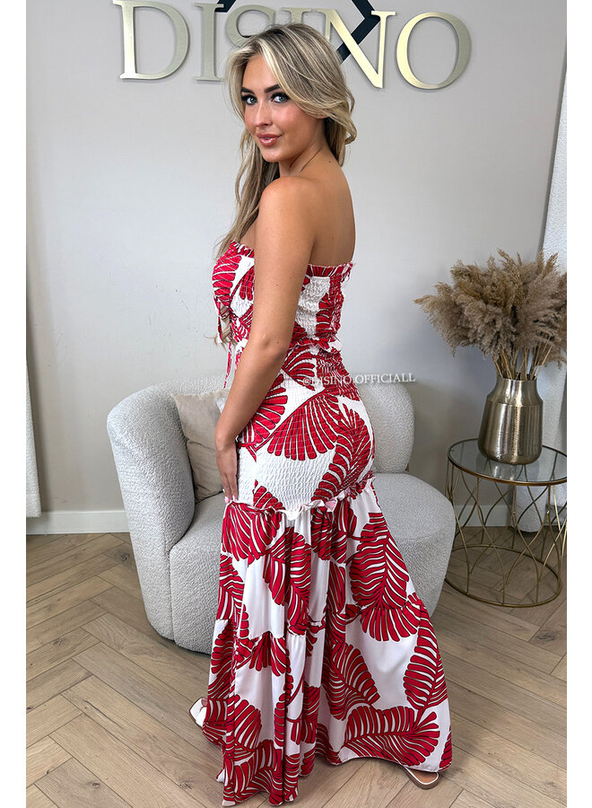 RED - 'TROPICAL FAYÉ MAXI DRESS' - TROPICAL LEAVES MAXI DRESS