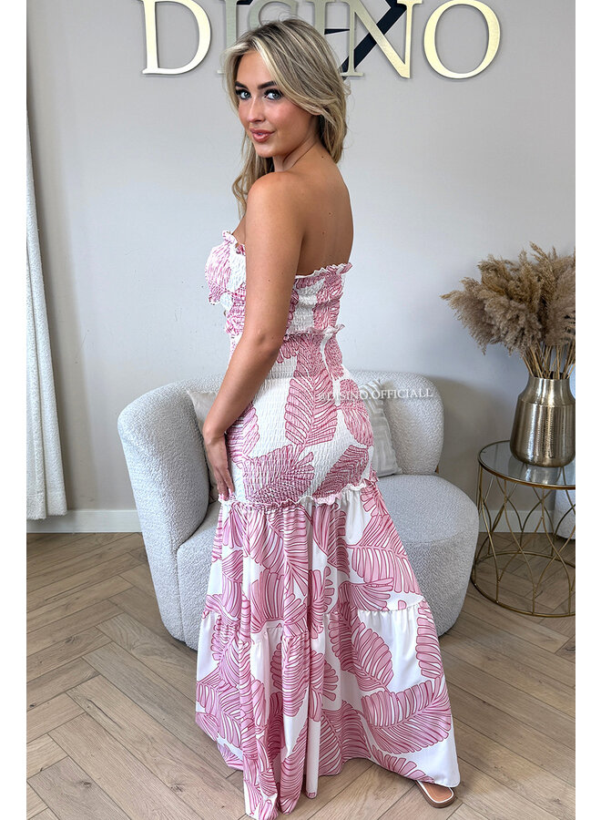 PINK - 'TROPICAL FAYÉ MAXI DRESS' - TROPICAL LEAVES MAXI DRESS