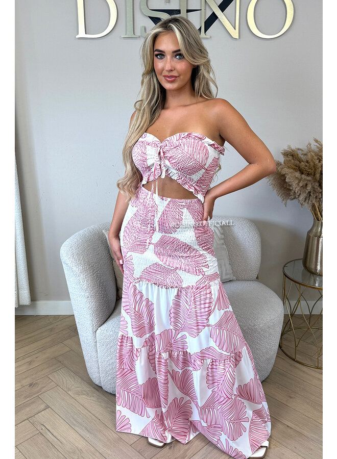 PINK - 'TROPICAL FAYÉ MAXI DRESS' - TROPICAL LEAVES MAXI DRESS