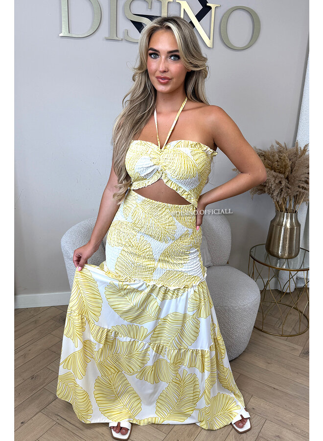 YELLOW - 'TROPICAL FAYÉ MAXI DRESS' - TROPICAL LEAVES MAXI DRESS