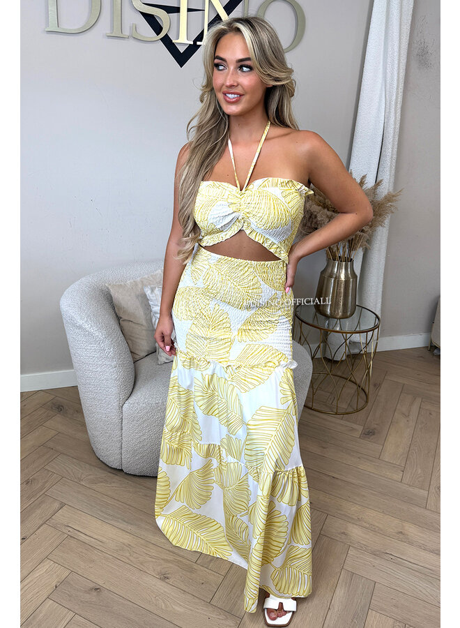 YELLOW - 'TROPICAL FAYÉ MAXI DRESS' - TROPICAL LEAVES MAXI DRESS