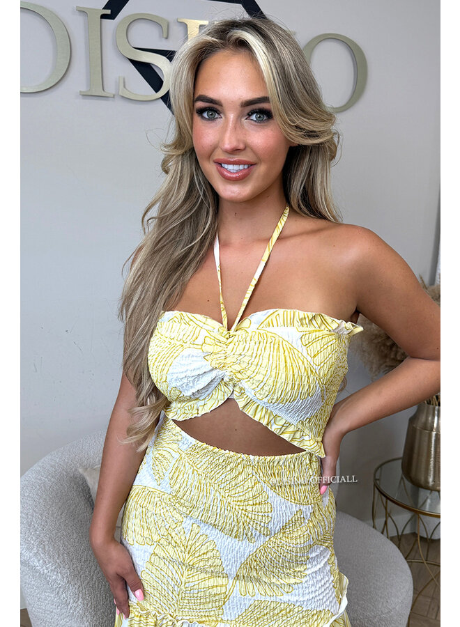 YELLOW - 'TROPICAL FAYÉ MAXI DRESS' - TROPICAL LEAVES MAXI DRESS