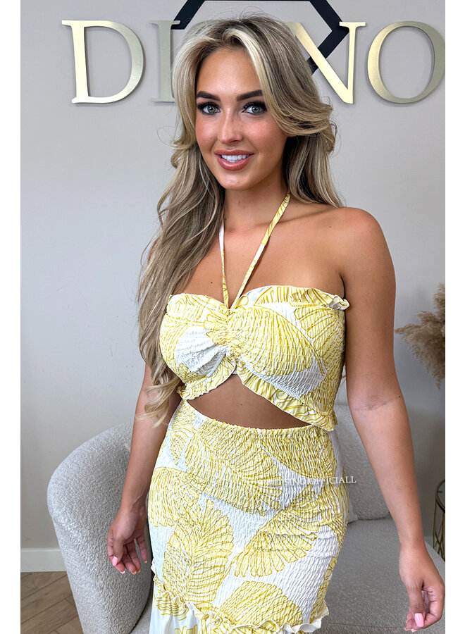 YELLOW - 'TROPICAL FAYÉ MAXI DRESS' - TROPICAL LEAVES MAXI DRESS