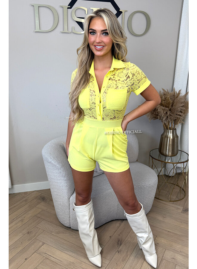 YELLOW - 'CYRA' - LACE STRETCH PLAYSUIT