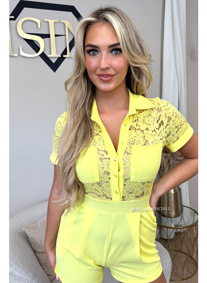 YELLOW - 'CYRA' - LACE STRETCH PLAYSUIT