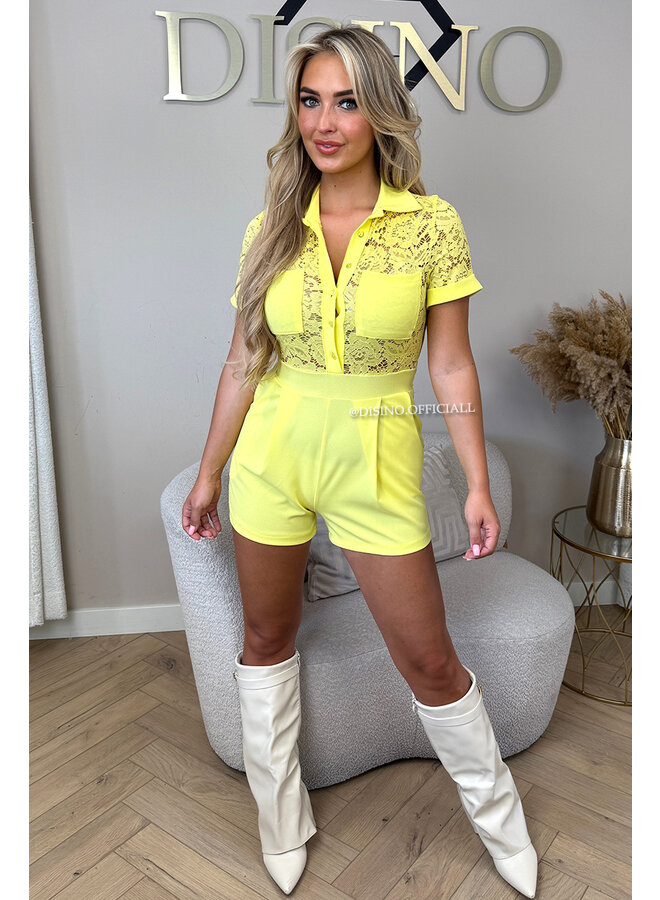 YELLOW - 'CYRA' - LACE STRETCH PLAYSUIT