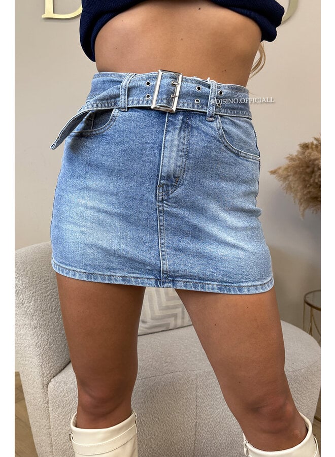BLUE - 'NOLA SKIRT' - STRETCH DENIM MINI SKIRT (SHORT INSIDE)