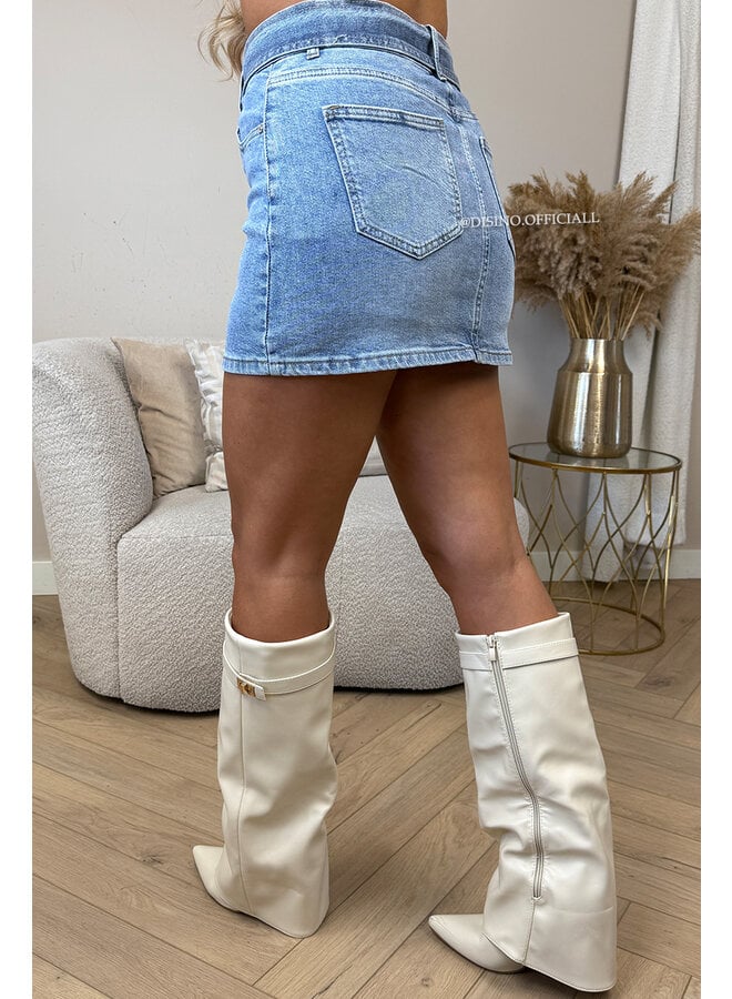 BLUE - 'NOLA SKIRT' - STRETCH DENIM MINI SKIRT (SHORT INSIDE)