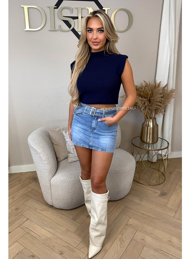 BLUE - 'NOLA SKIRT' - STRETCH DENIM MINI SKIRT (SHORT INSIDE)