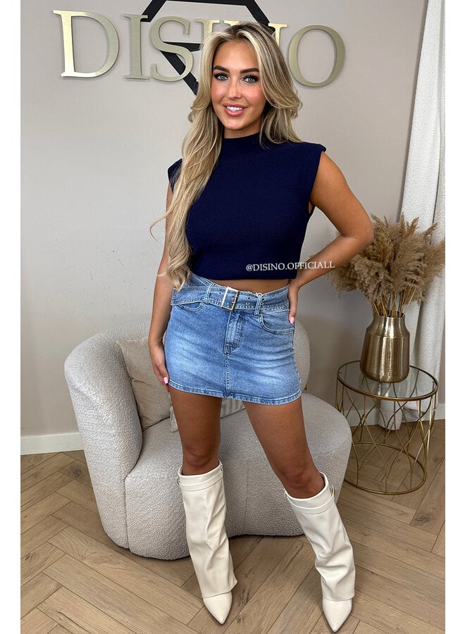 BLUE - 'NOLA SKIRT' - STRETCH DENIM MINI SKIRT (SHORT INSIDE)