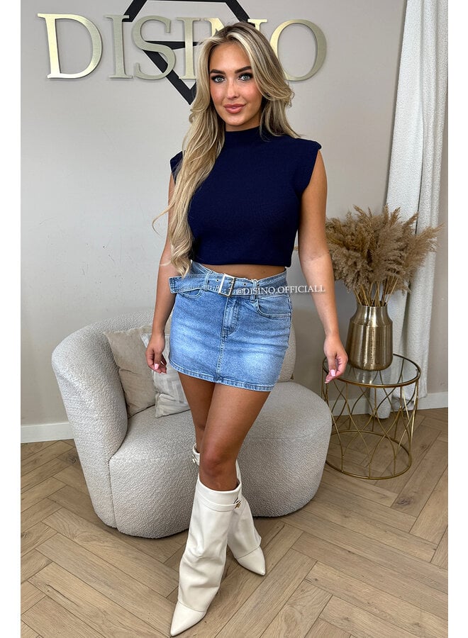 BLUE - 'NOLA SKIRT' - STRETCH DENIM MINI SKIRT (SHORT INSIDE)