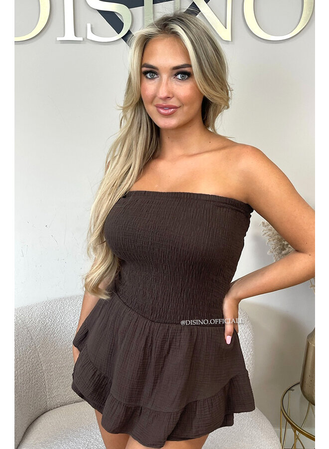 CHOCO - 'JESSY PLAYSUIT' - STRAPLESS MOUSSELINE WAFFLE COTTON PLAYSUIT