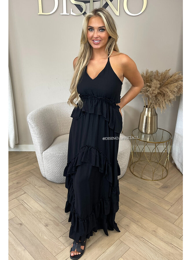 BLACK - 'SUNNY DRESS' - RUFFLE MAXI DRESS OPEN BACK