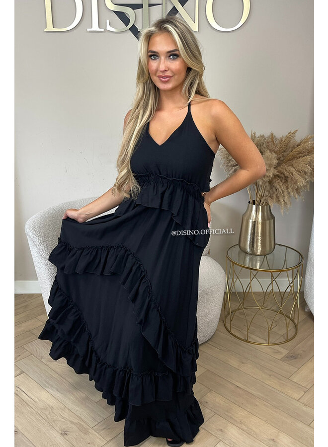 BLACK - 'SUNNY DRESS' - RUFFLE MAXI DRESS OPEN BACK