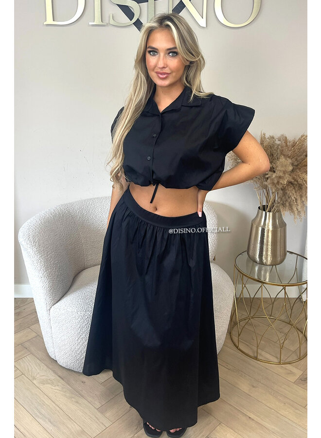 BLACK - 'BRITT SET' - CROPPED BLOUSE + MAXI SKIRT SET