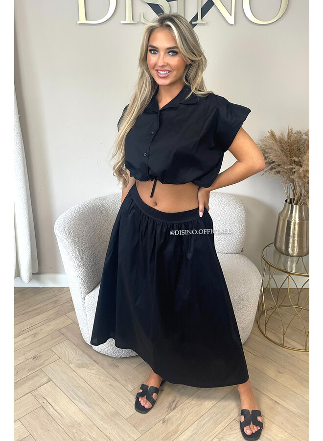 BLACK - 'BRITT SET' - CROPPED BLOUSE + MAXI SKIRT SET