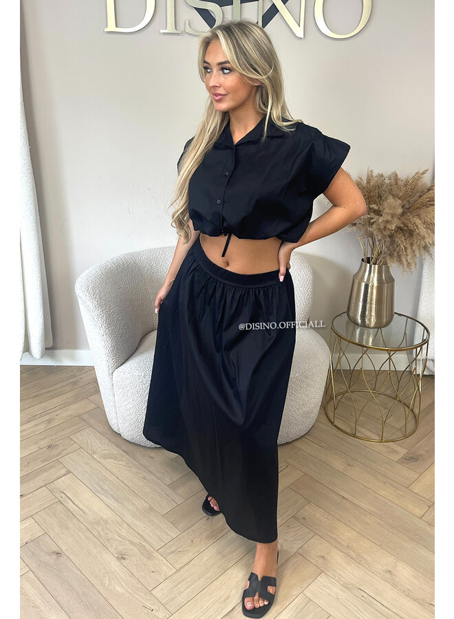 BLACK - 'BRITT SET' - CROPPED BLOUSE + MAXI SKIRT SET