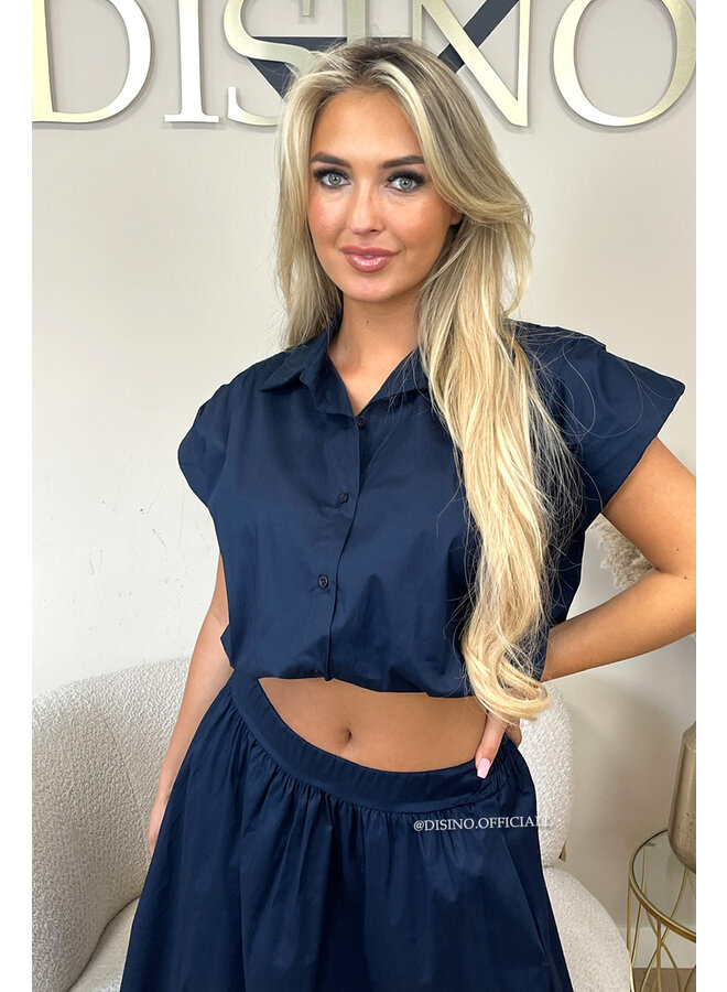 NAVY BLUE - 'BRITT SET' - CROPPED BLOUSE + MAXI SKIRT SET