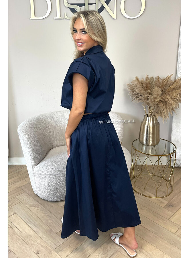 NAVY BLUE - 'BRITT SET' - CROPPED BLOUSE + MAXI SKIRT SET