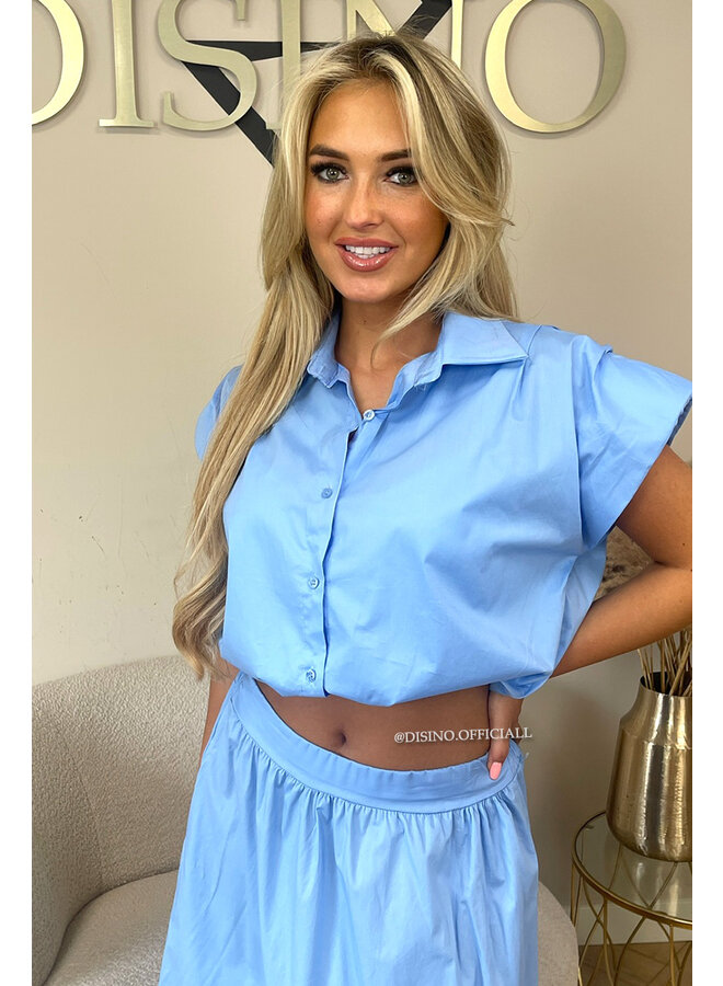 LIGHT BLUE - 'BRITT SET' - CROPPED BLOUSE + MAXI SKIRT SET
