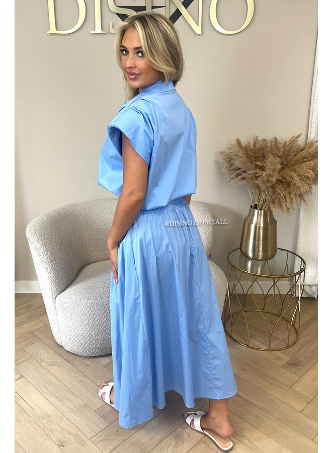 LIGHT BLUE - 'BRITT SET' - CROPPED BLOUSE + MAXI SKIRT SET