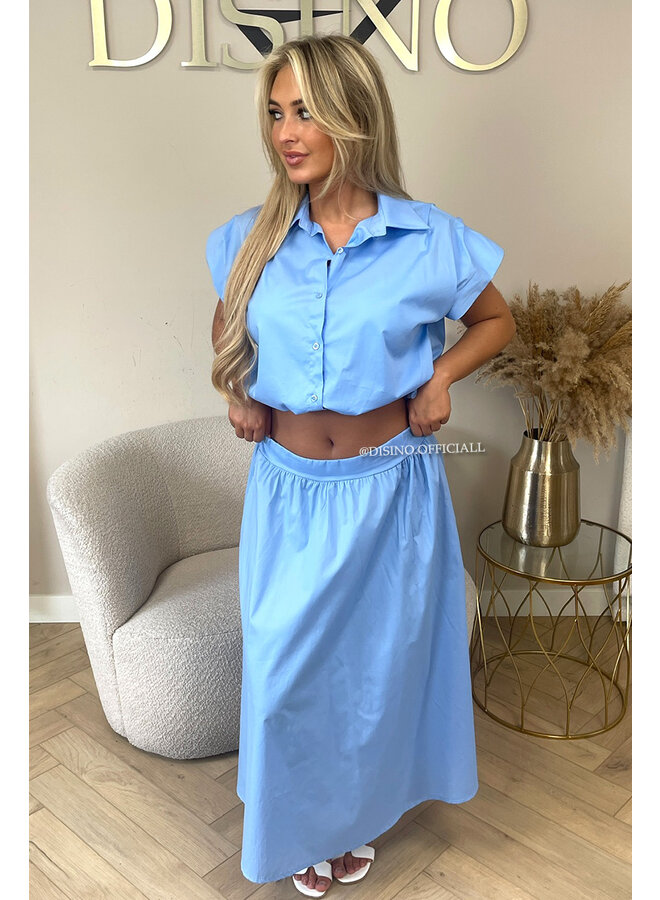 LIGHT BLUE - 'BRITT SET' - CROPPED BLOUSE + MAXI SKIRT SET