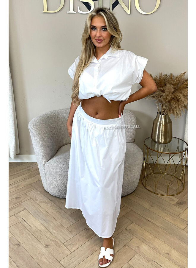 WHITE - 'BRITT SET' - CROPPED BLOUSE + MAXI SKIRT SET