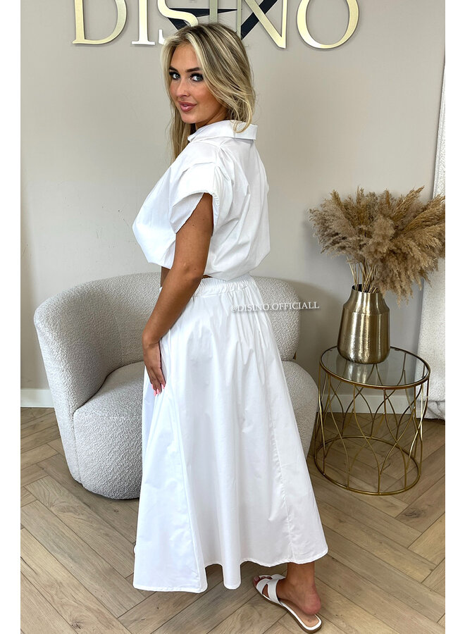 WHITE - 'BRITT SET' - CROPPED BLOUSE + MAXI SKIRT SET