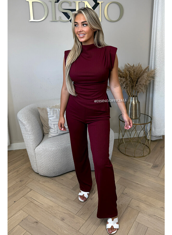 BORDEAUX - 'ISABELLA SET' - PUFF SHOULDER TOP + PANTS SET