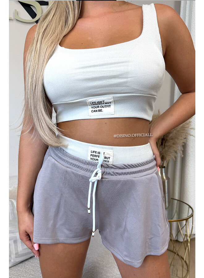 TAUPE - 'LIFE IS PERFECT SET' -  SUMMER ESSENTIAL TOP + SHORT JOGGER SET