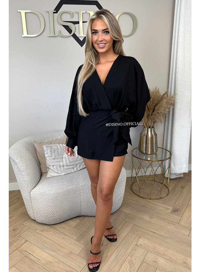 BLACK - 'ROMY PLAYSUIT' - WRAP ON PLAYSUIT