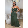 KHAKI GREEN - 'FAYÉ MAXI DRESS' - TROPICAL LEAVES MAXI DRESS