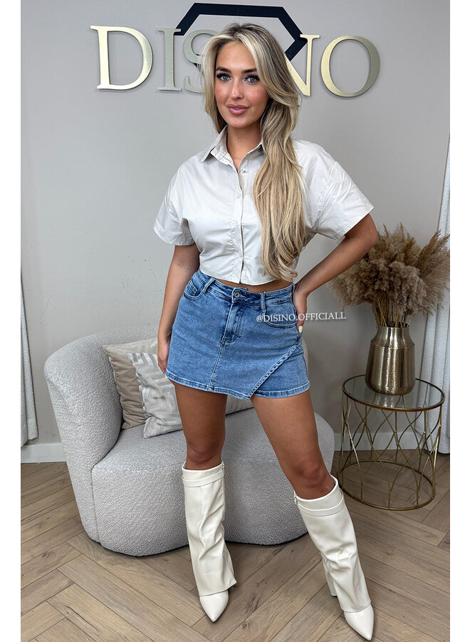 BEIGE - 'CARMEN BLOUSE' - OPEN BACK SHORT SLEEVE SHIRT