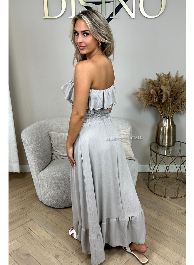 BEIGE - 'SOLEIL SET' - BOHEMIAN RUFFLE TOP + MAXI SKIRT SET