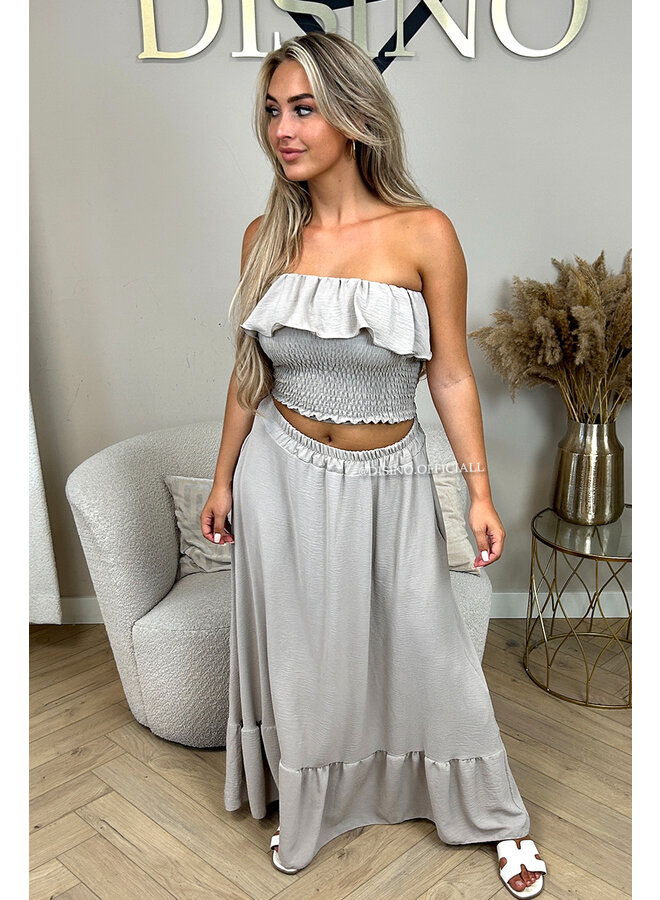 BEIGE - 'SOLEIL SET' - BOHEMIAN RUFFLE TOP + MAXI SKIRT SET
