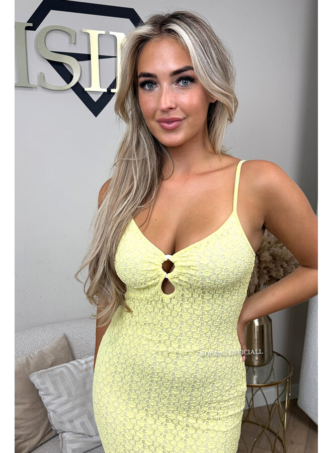 YELLOW - 'MAELIS DRESS' - CUT-OUT STRETCH LACE MAXI DRESS