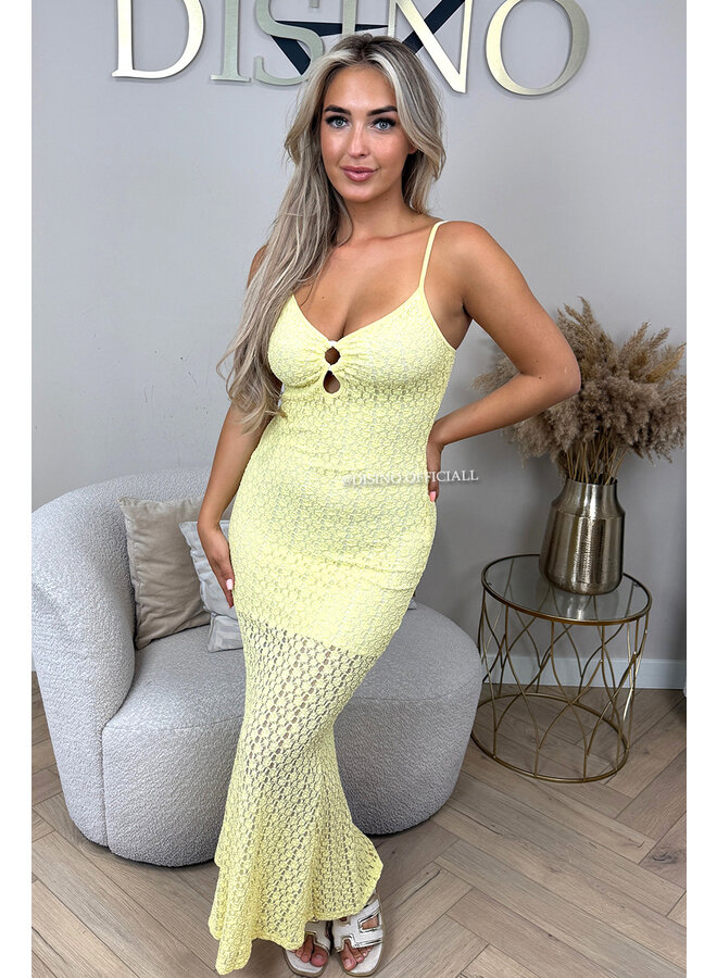 YELLOW - 'MAELIS DRESS' - CUT-OUT STRETCH LACE MAXI DRESS