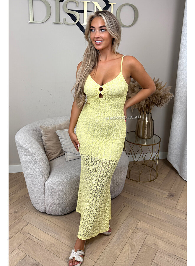 YELLOW - 'MAELIS DRESS' - CUT-OUT STRETCH LACE MAXI DRESS