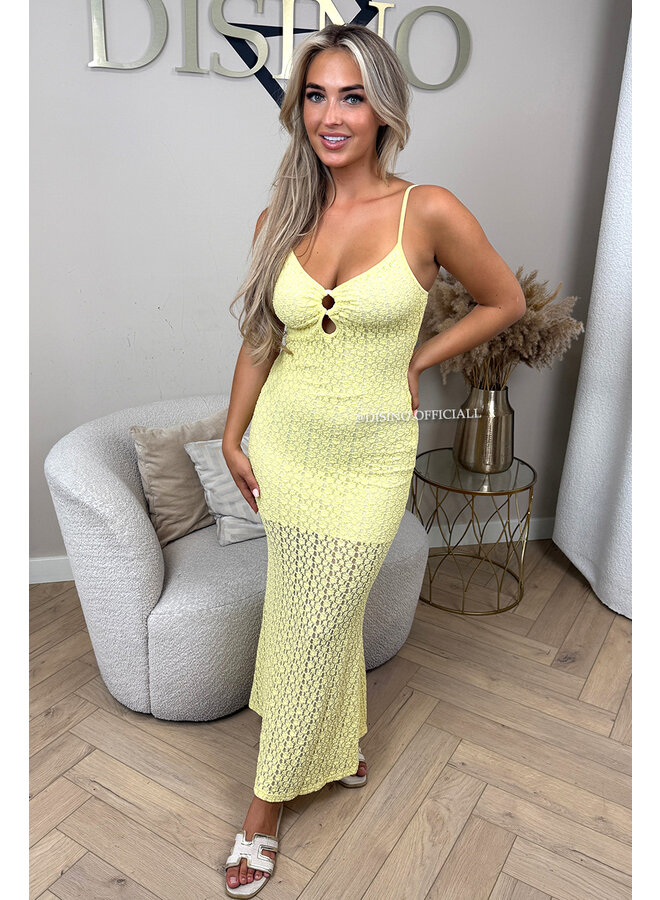 YELLOW - 'MAELIS DRESS' - CUT-OUT STRETCH LACE MAXI DRESS