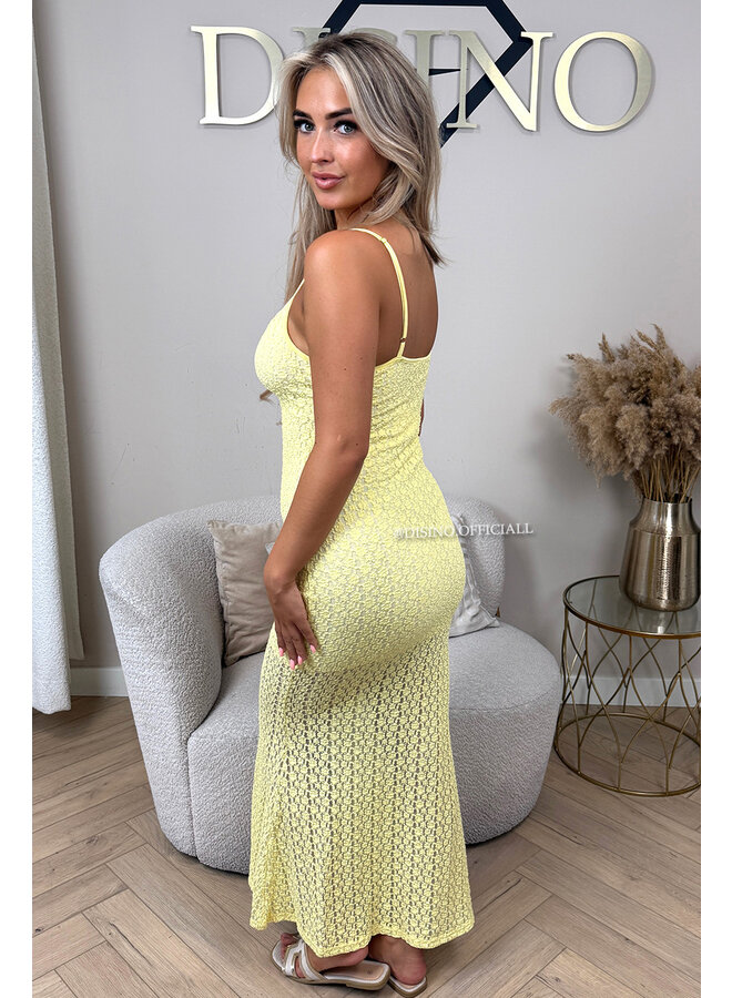 YELLOW - 'MAELIS DRESS' - CUT-OUT STRETCH LACE MAXI DRESS