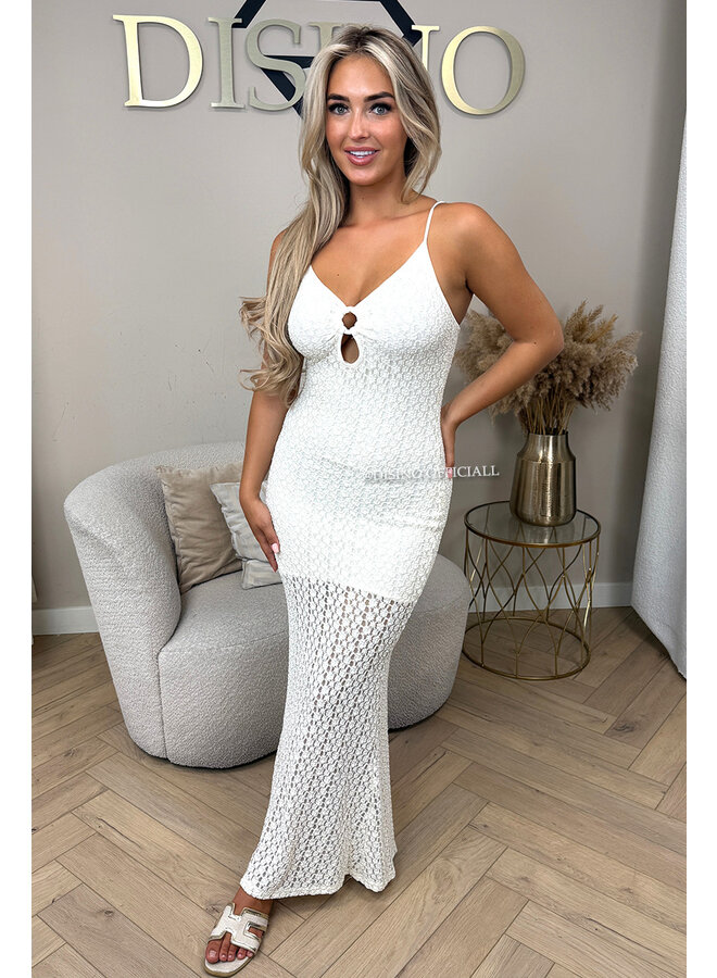 WHITE - 'MAELIS DRESS' - CUT-OUT STRETCH LACE MAXI DRESS