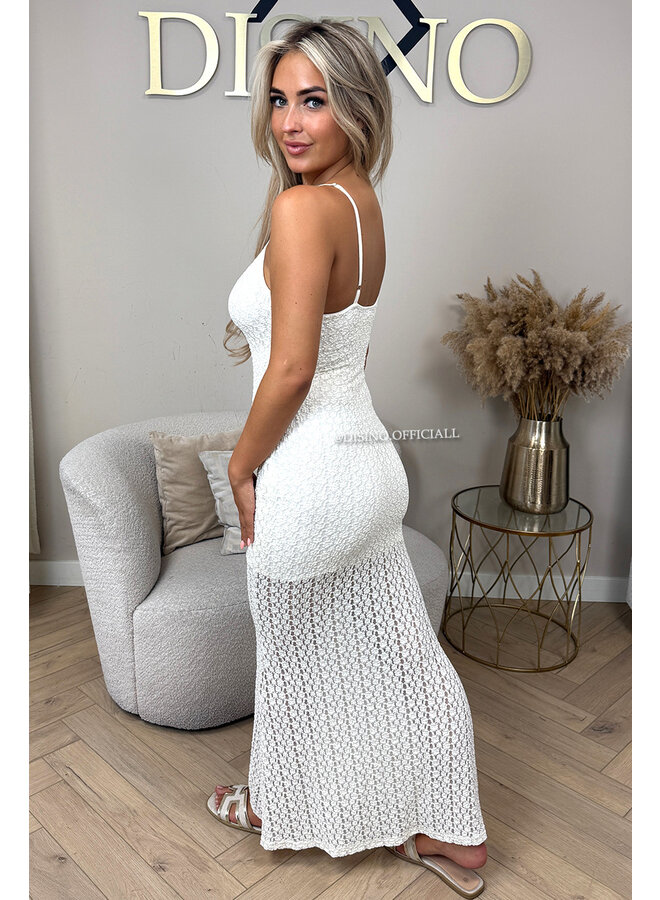 WHITE - 'MAELIS DRESS' - CUT-OUT STRETCH LACE MAXI DRESS